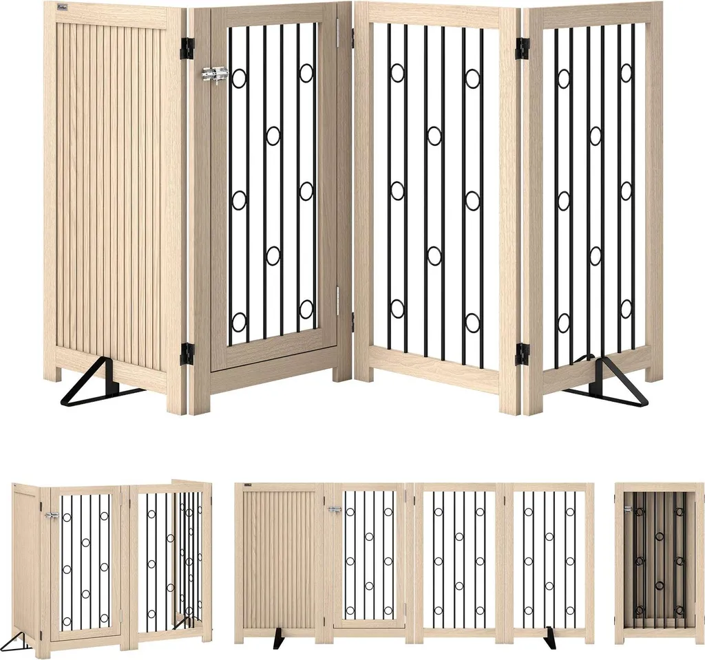 Cancelletto Design per Animali | MDF Acciaio 4 Pannelli con Porta