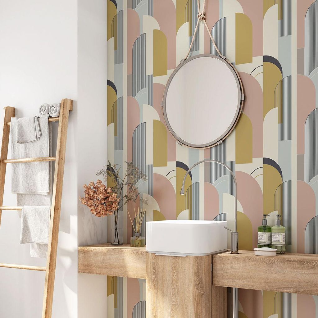 Klebefolie für Badezimmer - Lumaléa - Design „Arches” - Klebefolie + GL?NZENDER Schutz - 60 x 60 cm