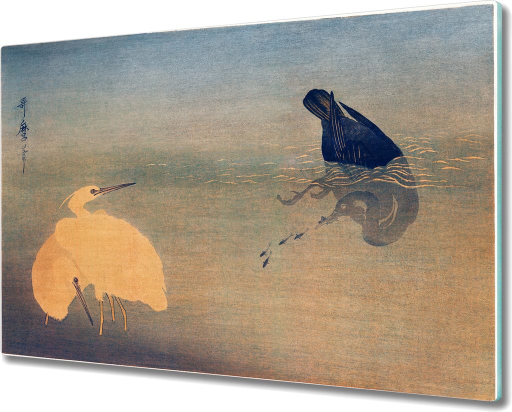 Coloray Schneidebrett Herdabdeckplatte 80x52 cm Kochplattenabdeckung Küchenbrett Hackbrett - Tiere Vögel Wasser