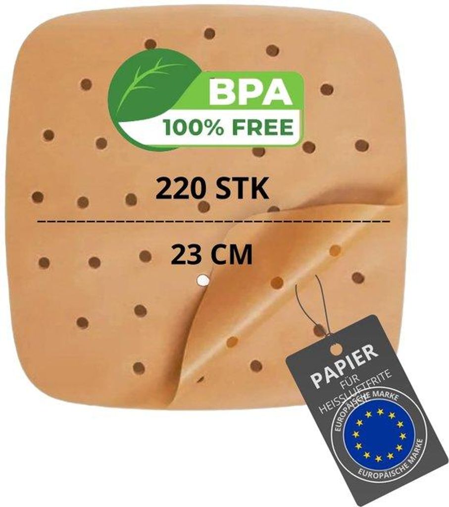 BPA-freies Backpapier für Airfryer, 20-24 cm, quadratischer und flacher Einsatz