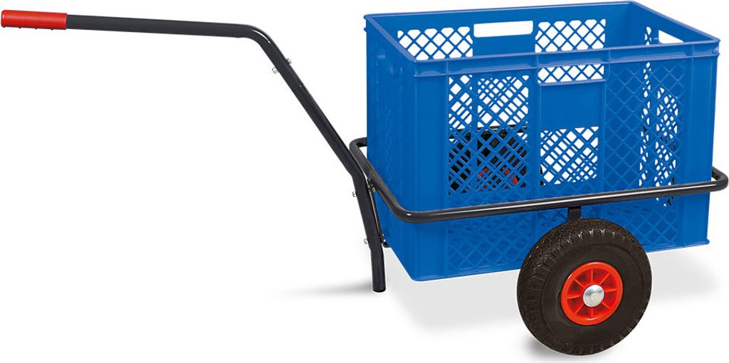 Robuster Handwagen in anthrazit, belastbar bis zu 200 kg, mit 41 cm hohem Korb in blau