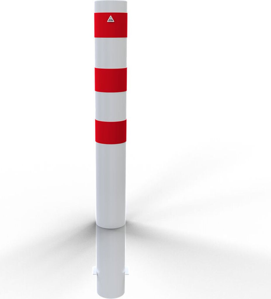 Schake Stahlrohrpoller ortsfest aus Stahlrohr verzinkt Ø152x3,2mm weiß mit rot reflektierenden Leuchtstreifen zum Einbetonieren 1500mm Gesamtlänge