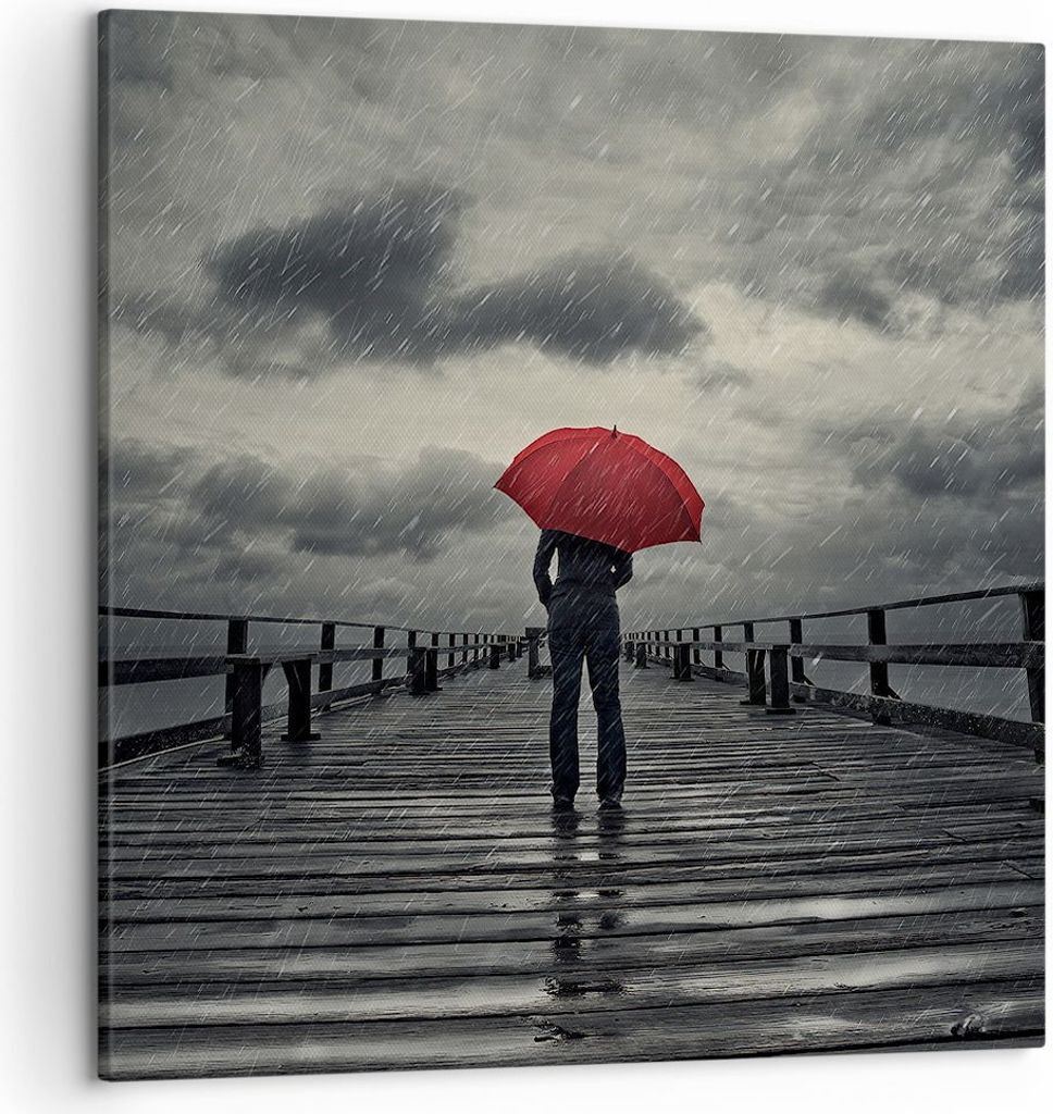 Bild auf Leinwand - Leinwandbild - Meer Brücke Sturm - 50x50cm - Wand Bild - Wanddeko - Wandbilder - Leinwanddruck - Bilder - Kunstdruck - Wanddek...