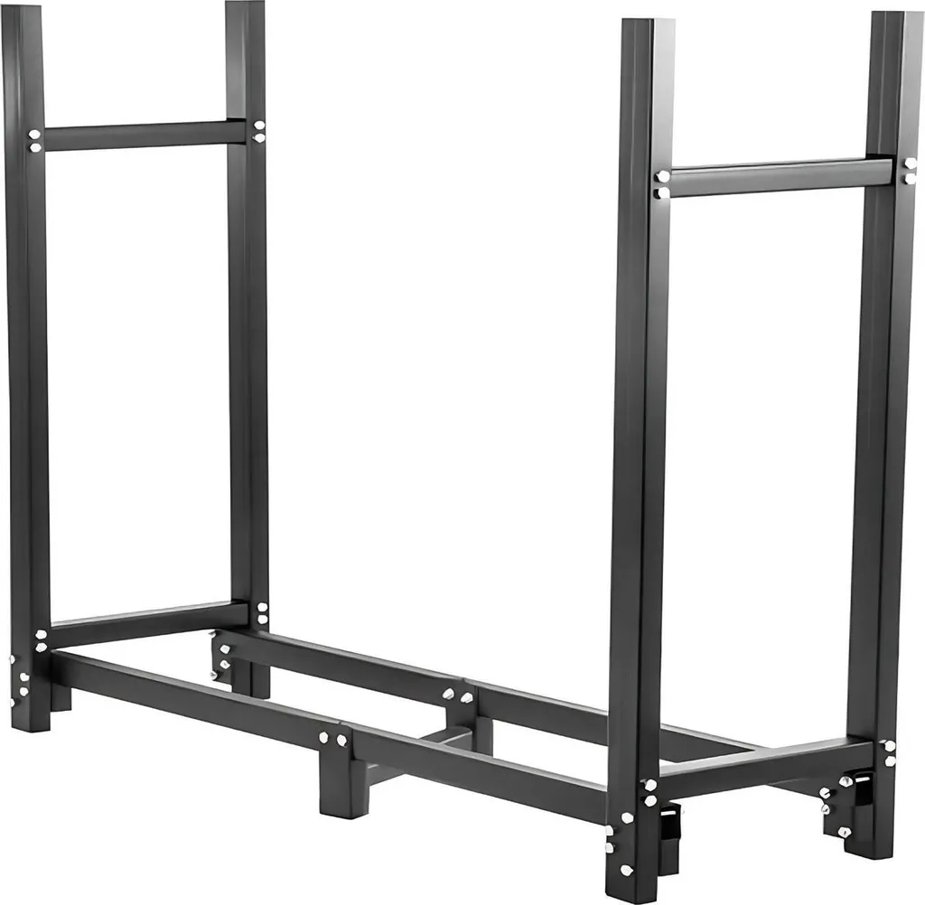 Étagère pour bois brûlé en métal noir avec housse de protection 120cm
