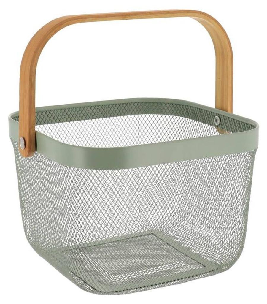 Aufbewahrungskorb aus metall mit bambusgriff - khaki - Tendance