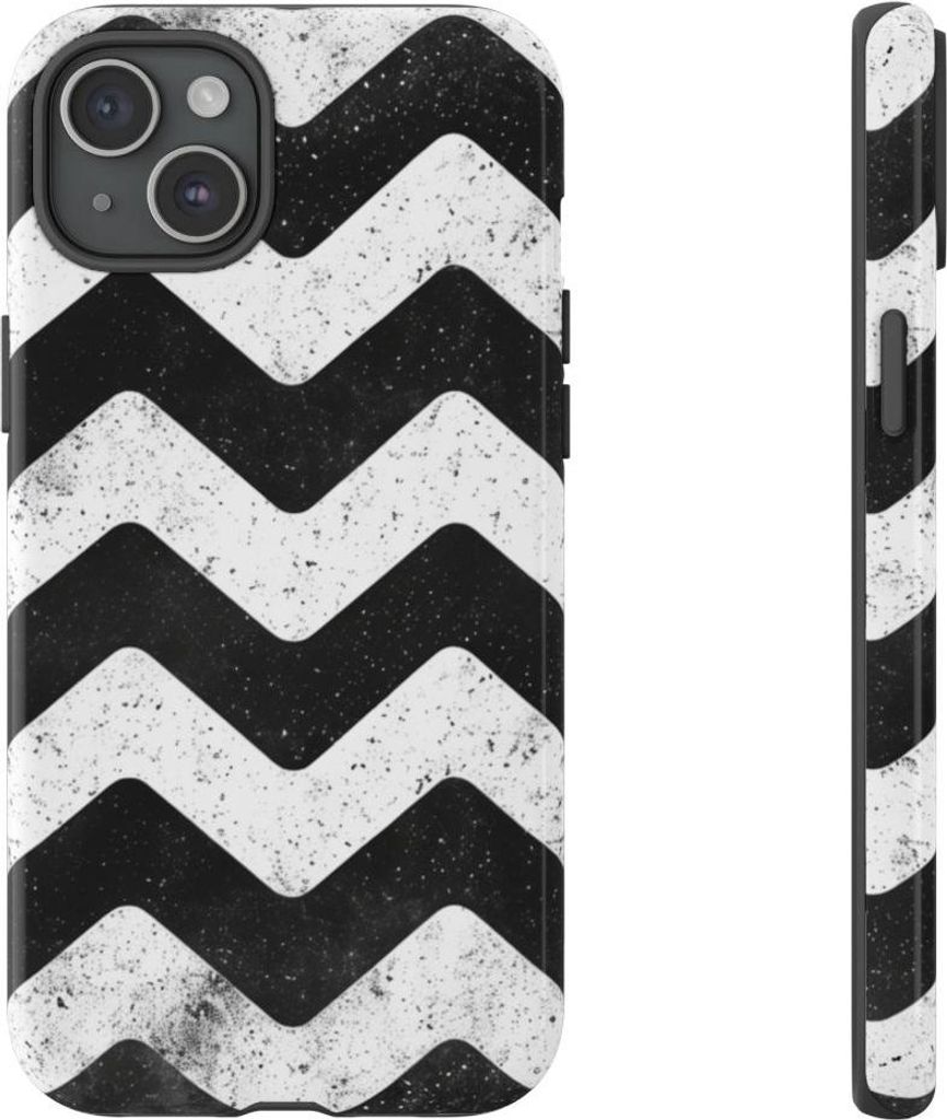 Schwarz-weißes Zickzackmuster – Hülle Kompatibel mit iPhone 15 Plus