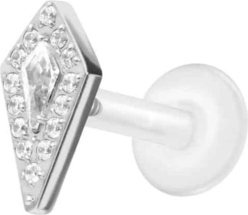 Ohrpiercing, Nasenpiercing PTFE Labret mit Innengewinde + Titan-Aufsatz KRISTALLSCHILD Silber Stablänge: 6mm | Stabstärke: 1,2mm