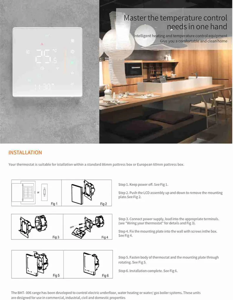 Thermostat Programmable WiFi Noir Compatible Alexa et Google Home 5A - 6