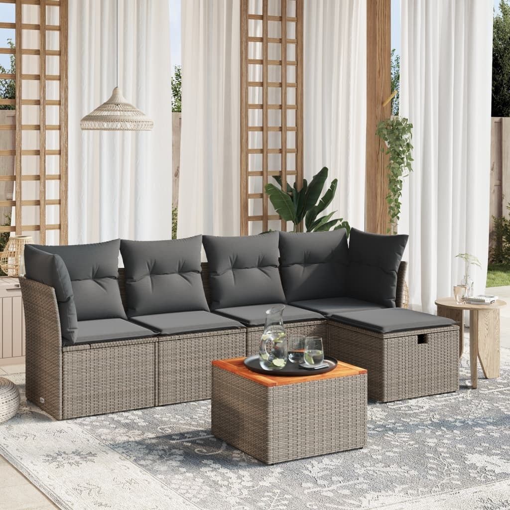 Maison Exclusive - 6-tlg. Garten-Sofagarnitur mit Kissen Grau Poly Rattan