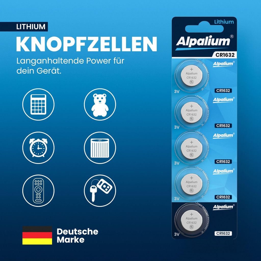 CR1632 Knopfzelle Batterie 5 Stück Alpalium Lithium Produktbild 2