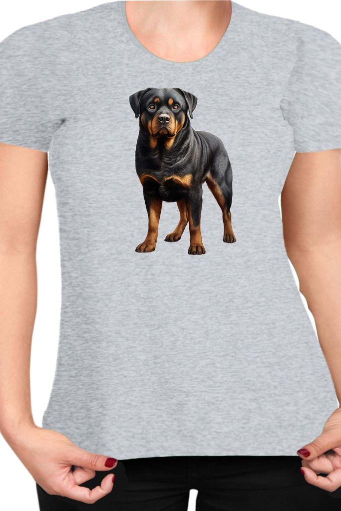 Damen T-Shirt Dogs Breeds Rottweiler Dog Breed 005, Lady XS / Grau