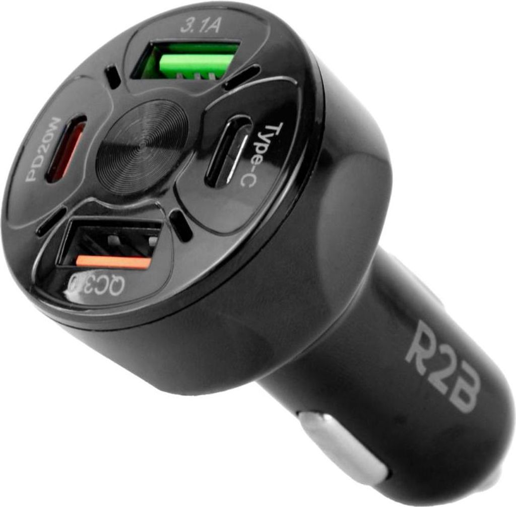 R2B Autoladegerät USB C & USB A – Schnellladegerät – Autoladegerät Zigarettenanzünder USB C – USB-Ladegerät 4 Anschlüsse, Sicher und ko...