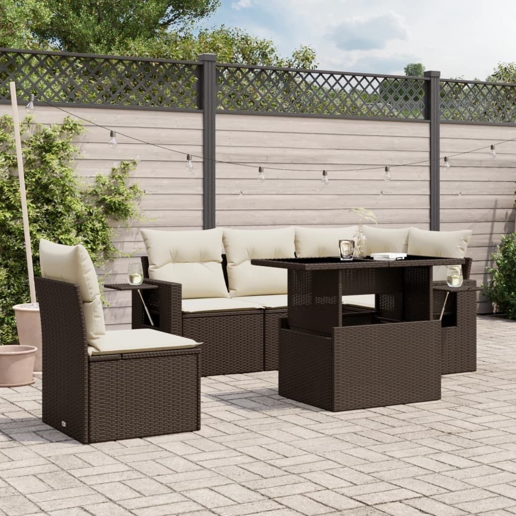 Maison Exclusive - 6-tlg. Garten-Sofagarnitur mit Kissen Braun Poly Rattan