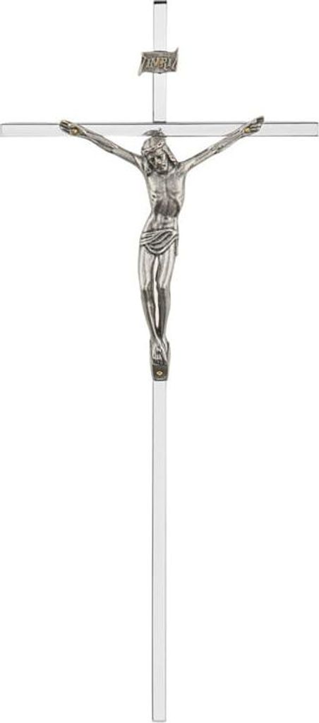 Hängekreuz aus Neusilber, 31 cm, anlaufgeschützt, mit Christusbild aus Zinklegierung