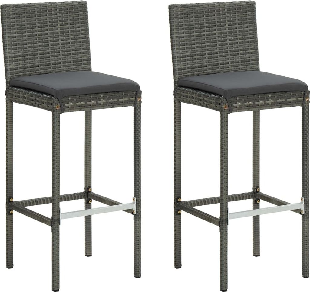 Möbel Outdoor Relaxsessel,Balkonstuhl Garten-Barhocker mit Kissen 2 Stk. Grau Poly Rattan DE47265