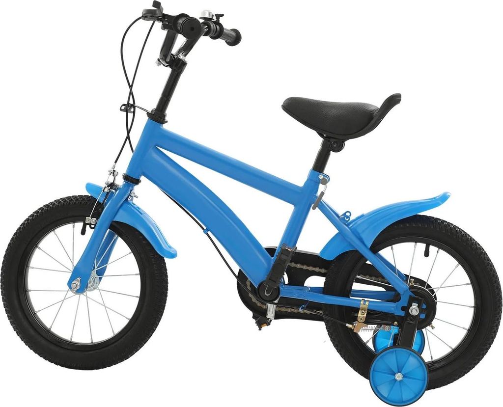 Kinderfahrrad - 35 cm Räder - Mit Stützrädern - Rahmen aus Kohlenstoffstahl - Felgenbremsen - Verstellbarer Sattel - Blau