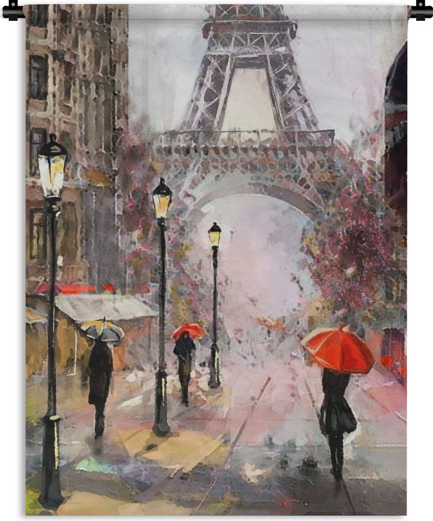 MuchoWow Wandteppich Wandbehang Gemälde - Paris - Eiffelturm - Regenschirm - Ölgemälde 120x160 cm Tapisserie Dekoration Wandtuch - Wohnzimmer ...