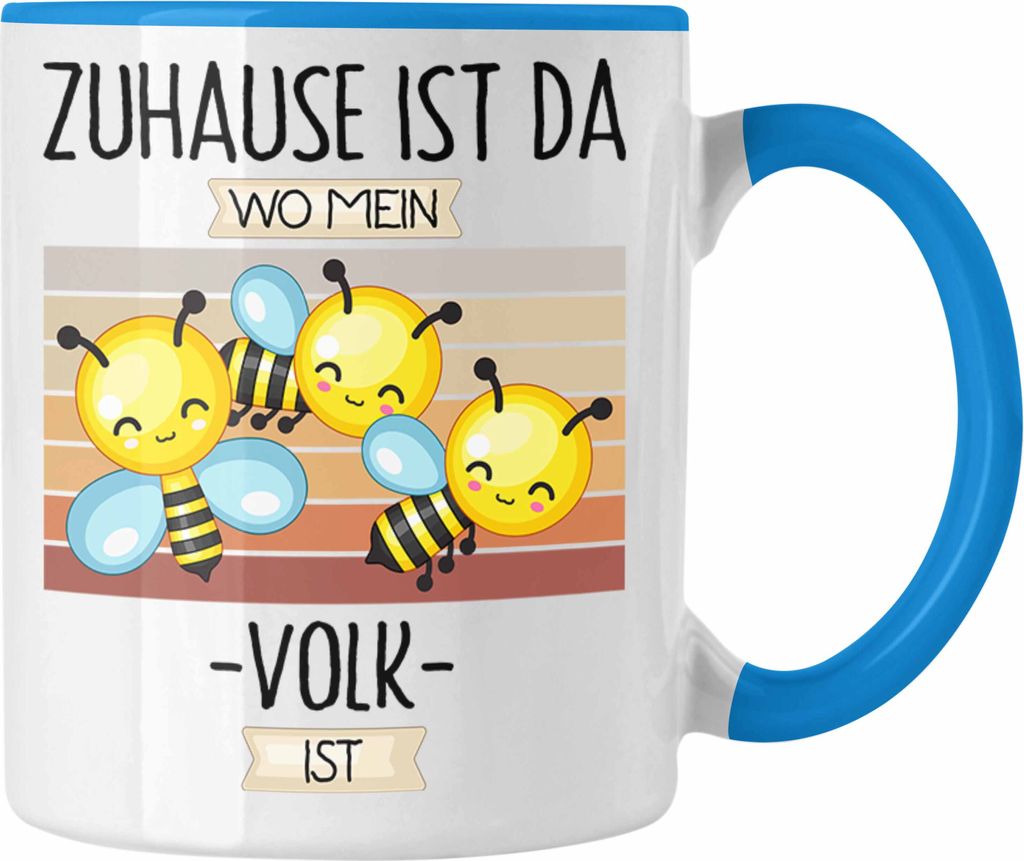 Trendation - Imker Tasse Geschenk Geschenkidee Lustiger Spruch Zuhause Ist Da Wo Mein Volk Ist Bienen Züchter (Blau)
