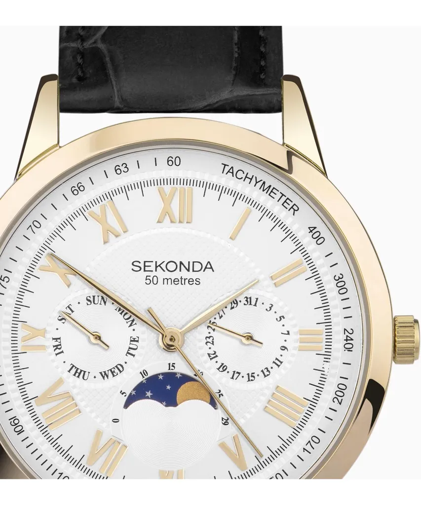 Sekonda 30147 Orologio Fase Lunare - Pelle Nera e Cassa Oro - 3