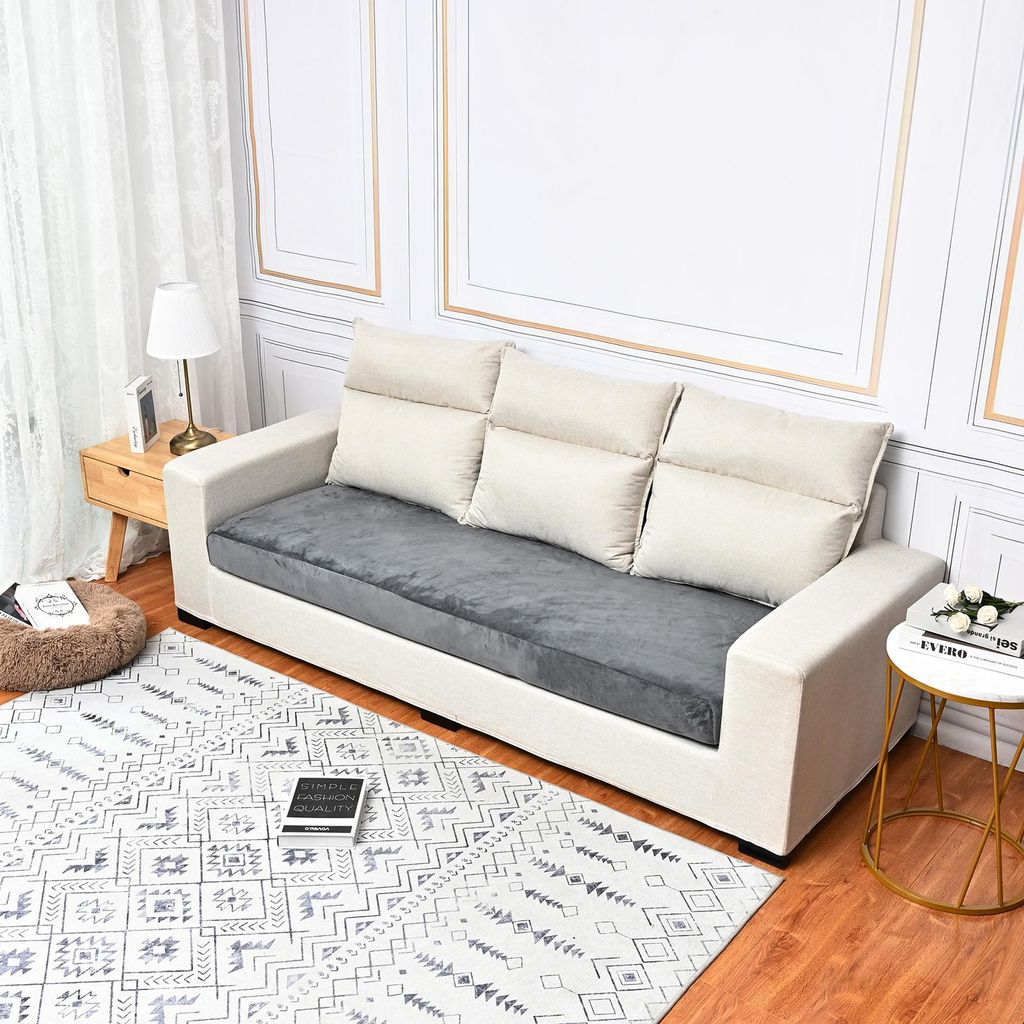 Sofabezug Samt Stretch Kissenbezug Sitzkissenbezug Sofakissen Sofasitzbezug Möbelschutz Sofa Überzug, Dunkelgrau, 4 Sitzer(210-224cm)