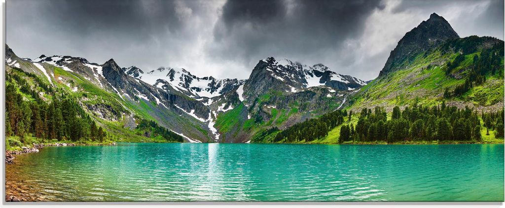 ARTland Glasbild Bergsee Größe: 125x50 cm