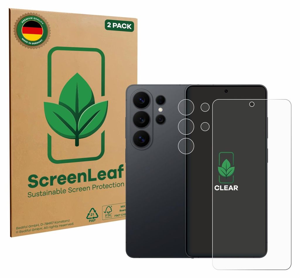2x ScreenLeaf Schutzfolie für Samsung Galaxy S26 Ultra (Display+Kamera) nachhaltiger Displayschutz Display Schutz Folie Klar Transparent