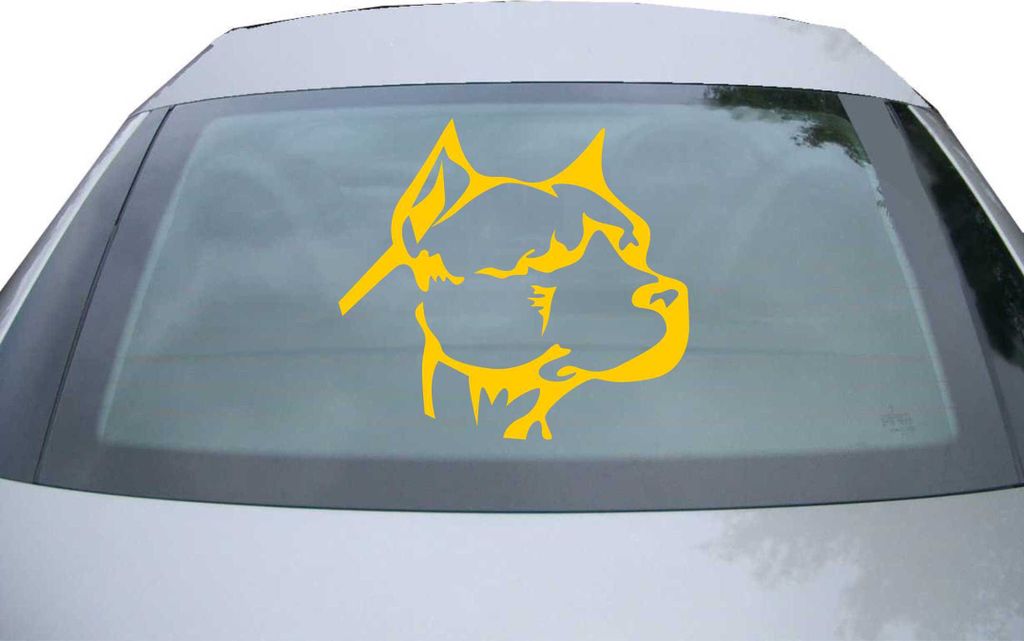 Indigos UG - Aufkleber Heckscheibe & Motorklappe DE2280 - gold - 600x550 mm - Pitbull Kopf - Auto Scheiben Fenster Heckklappe Tuning Racing JDM - D...