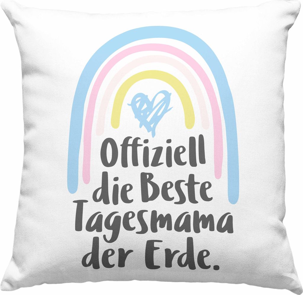 Trendation - Beste Tagesmama der Erde Geschenk Deko-Kissen mit Füllung 40x40 Tagesmutter Aufpasserin Erzieherin Geschenkidee mit Herz (Rosa)