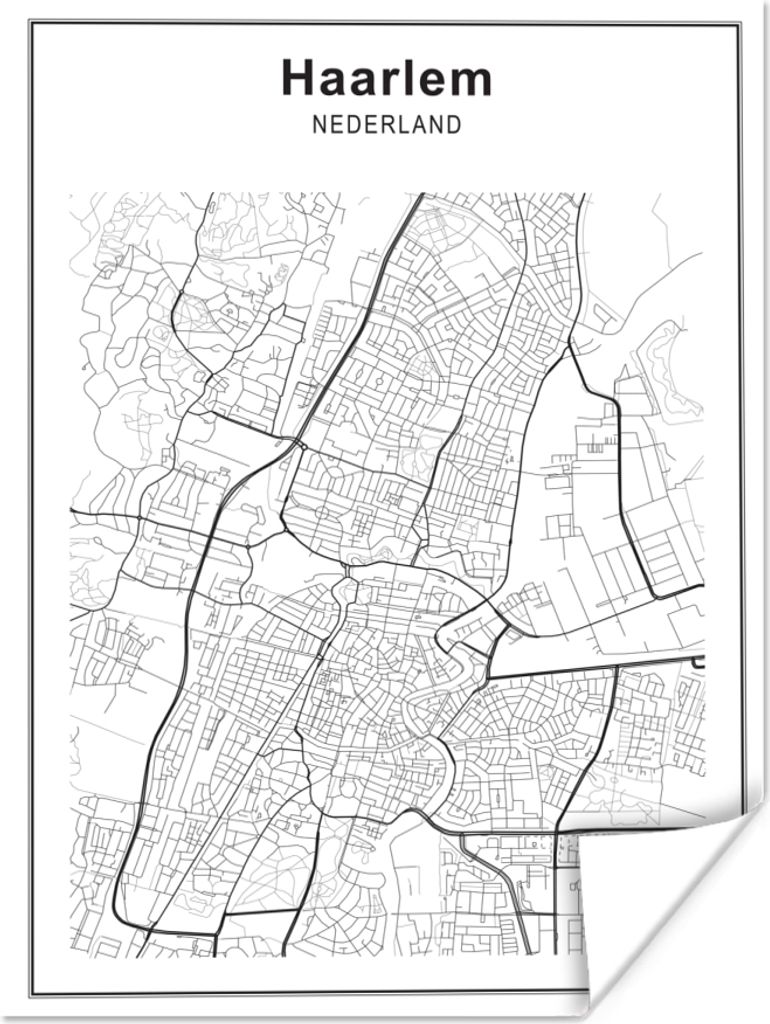 MuchoWow Poster Stadtplan - Haarlem - Schwarz und weiß 90x120 cm - Wohnzimmer