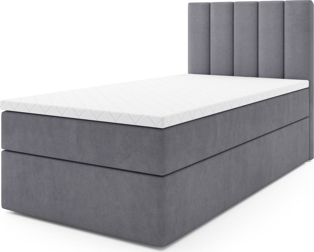 MR GROUP Boxspringbett LATINA MINI 90x200 rechts Kinderbett Jugendbett Einzelbetten Bett Stauraum Polsterbett Matratze Topper H3 Schlafzimmer hellgrau