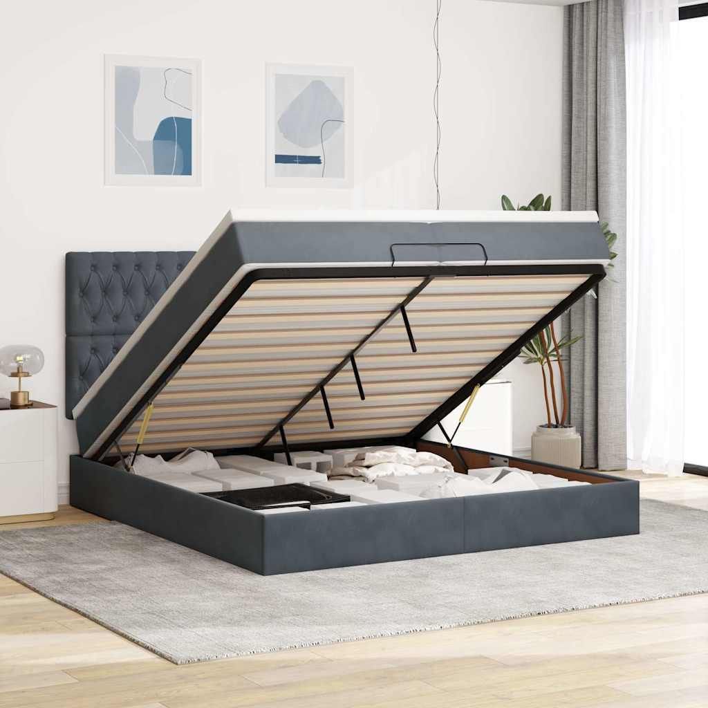 Möbel Ottoman-Bett mit Matratzen & LEDs Dunkelgrau 200x200 cm Samt - Klassische Betten 3314415