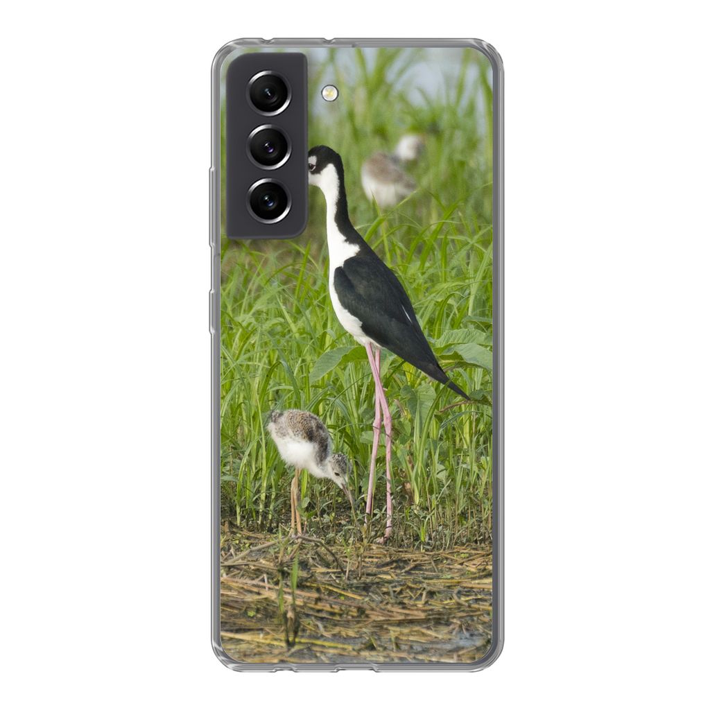 MuchoWow Handyhülle Schutzhülle Hülle für Samsung Galaxy S21 FE Vogel - Gras - Küken - Sumpf Silikon Softcase Handy Hülle - Mobiltelefonhülle