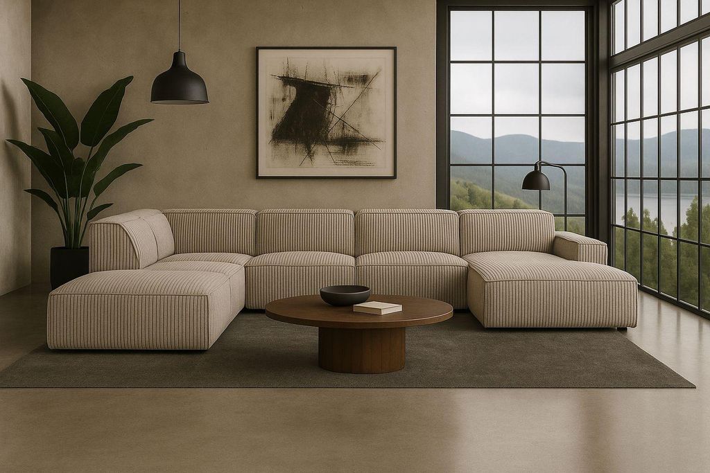 Kaiser Möbel Ecksofa Cursal V, Stoff Poso, Dunkelbeige, Links