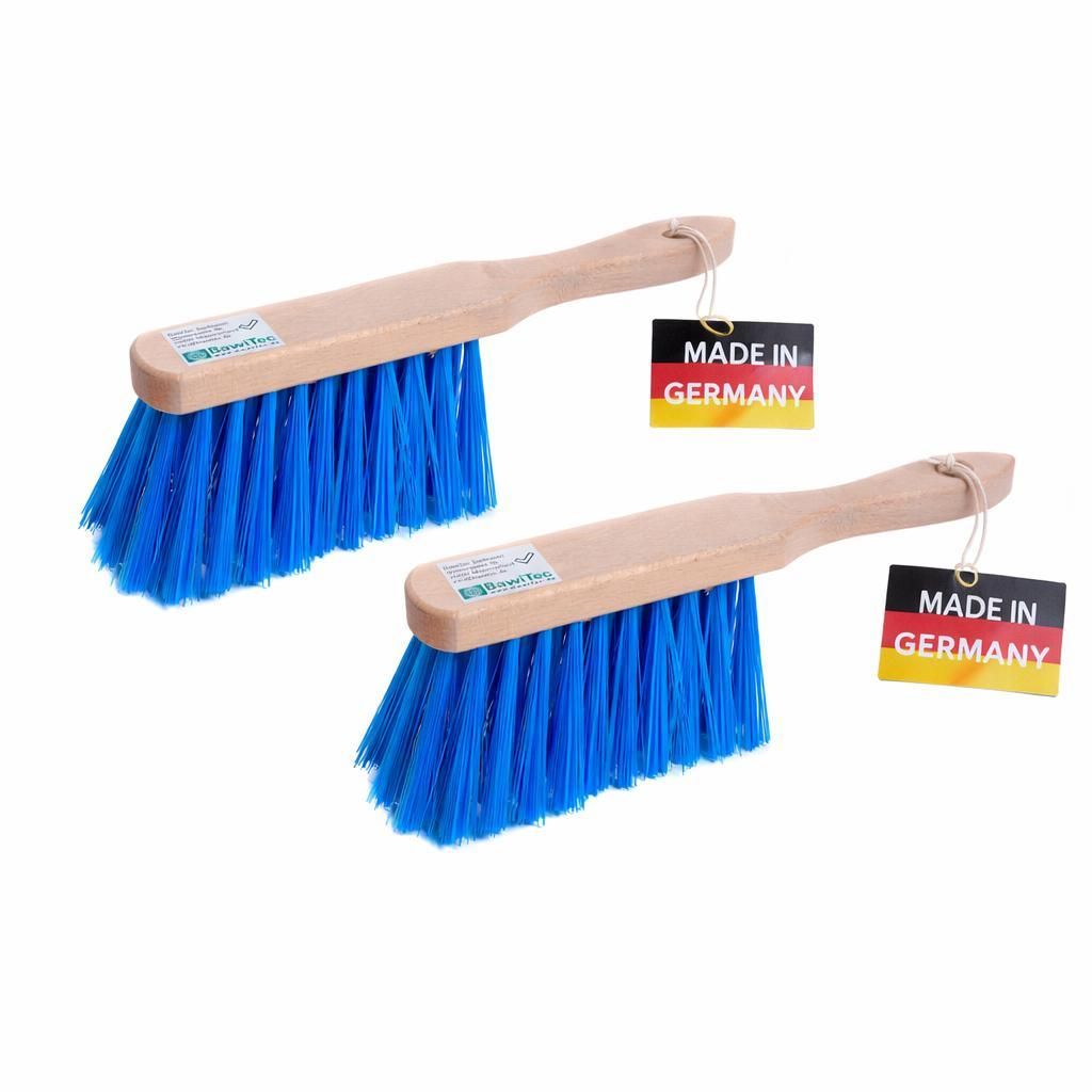 Blue-Star Besen Handfeger Set 2 Stück Handbesen mit Blauen Borsten aus Buchenholz Hochwertig Langlebig für Draußen Garten Werkstatt Haus und Hof