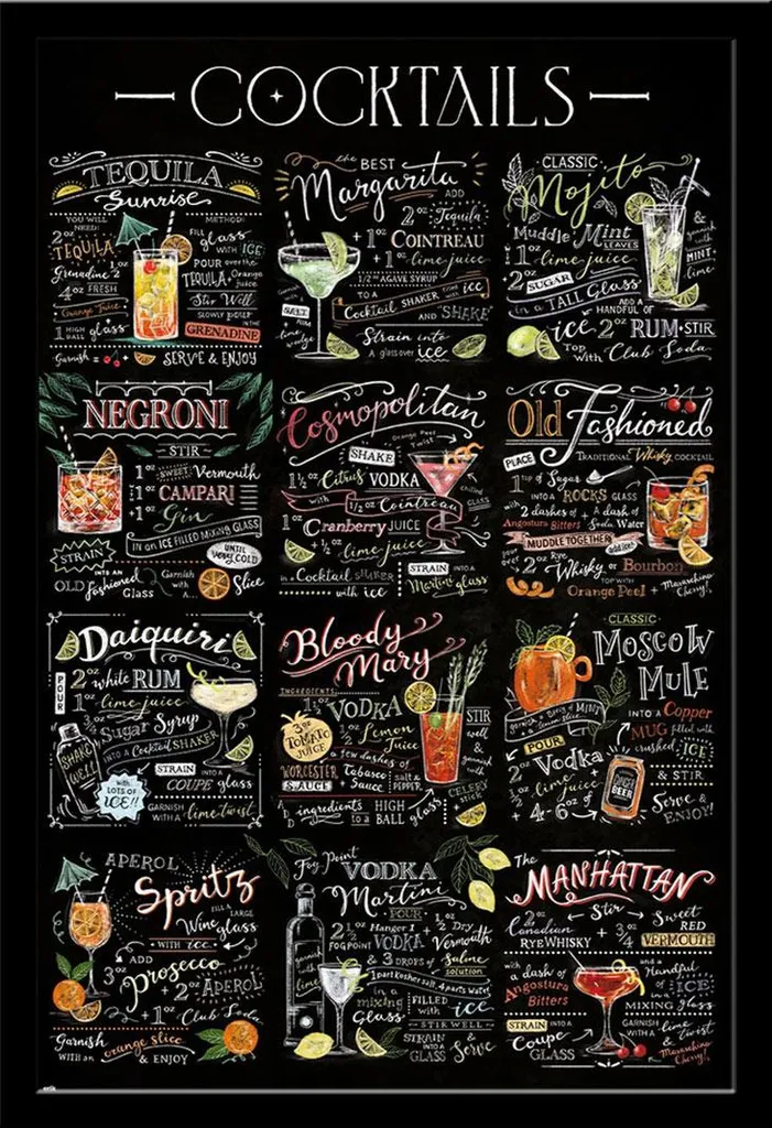 Poster Cocktail con Cornice Shinsuke Maxi MDF Nero 61x91,5 cm