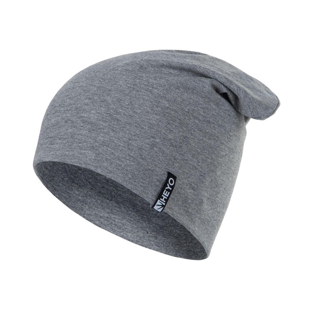 Uni Slouch Beanie Mütze Baumwolle Übergangsmütze Damen Herren Sportmütze Grau meliert
