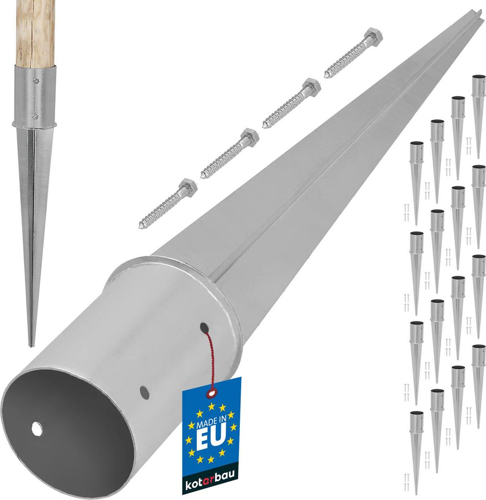 KOTARBAU 16er Set Einschlaghülse 100mm Pfostenträger zum Einschlagen für Zaunpfosten & Holzbalken Einschlagbodenhülse verzinkter Stahl S...