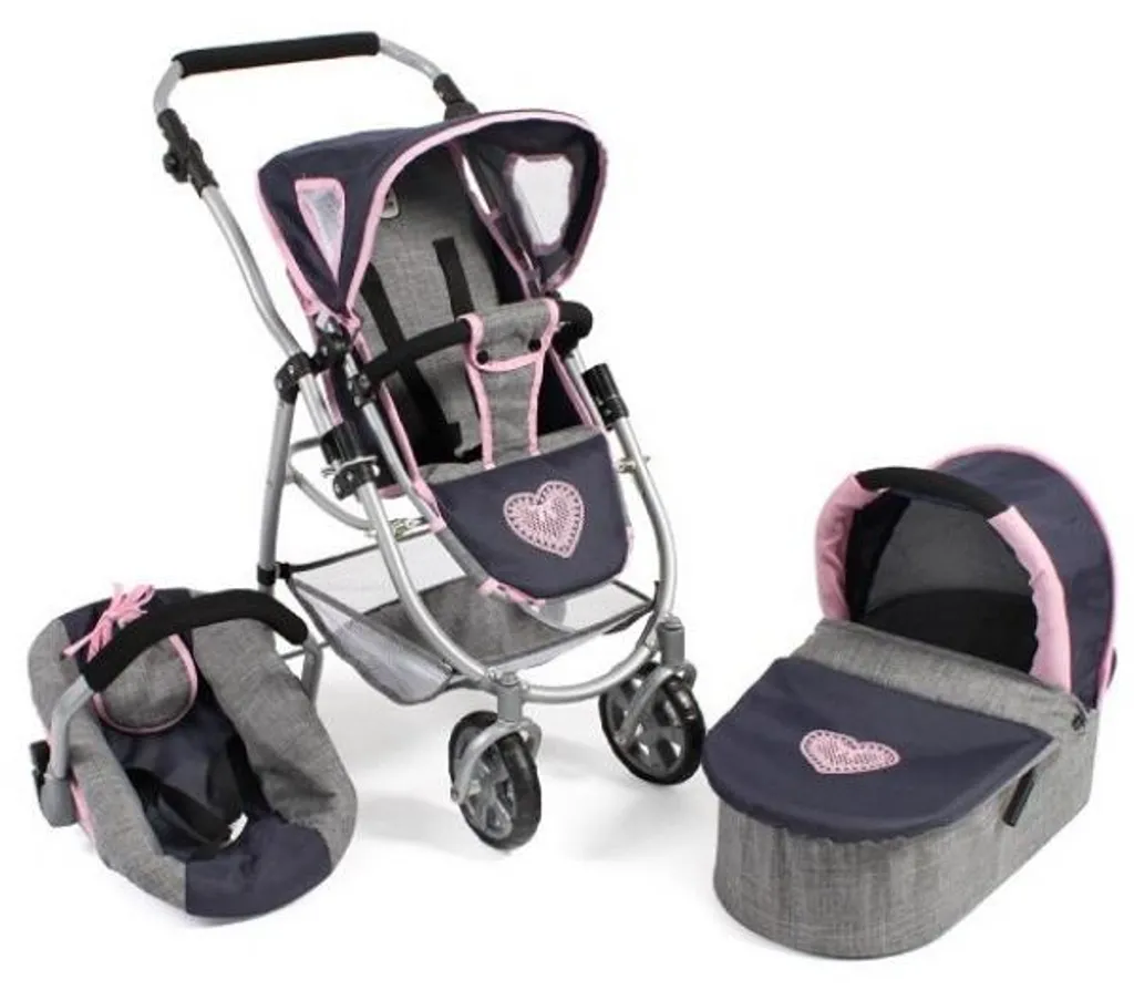 Jouet landau Emotion 3 en 1 pour poupée jean bleu gris Bayer Chic 2000