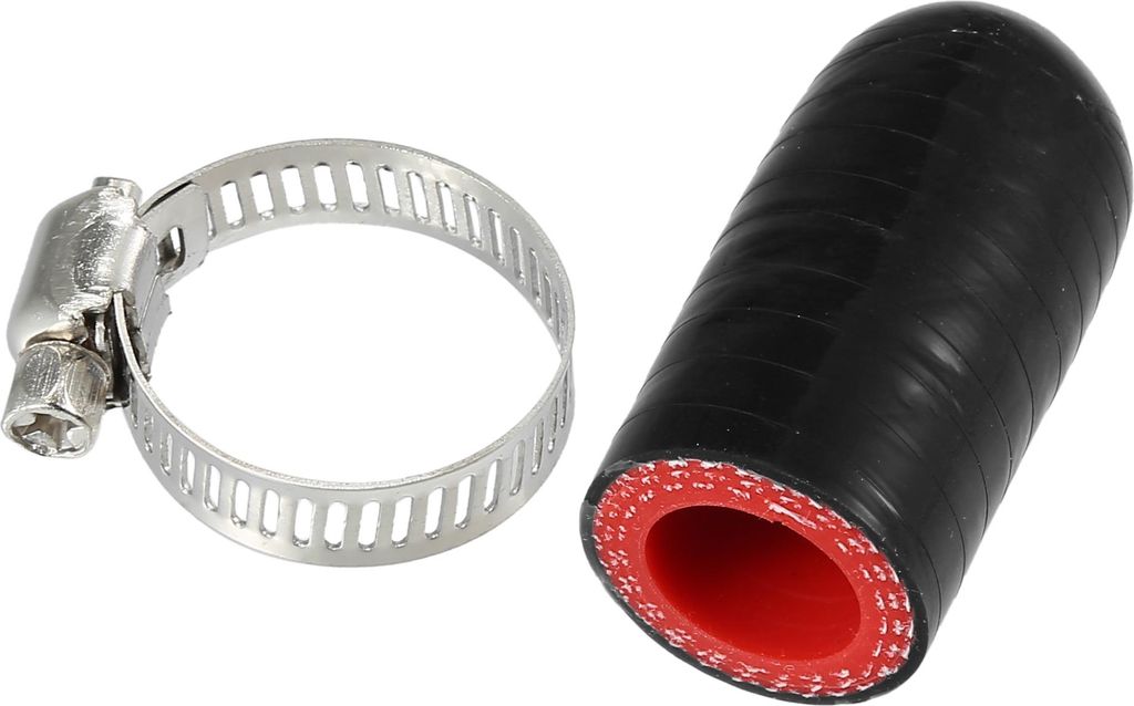 1 Stück 30mm Länge 14mm/0,55" ID Schwarzer Roter Autosilikon-Gummischlauch-Endkappe mit Schellen Silikonverstärkte Blindkappe für Bypass-Rohr U...