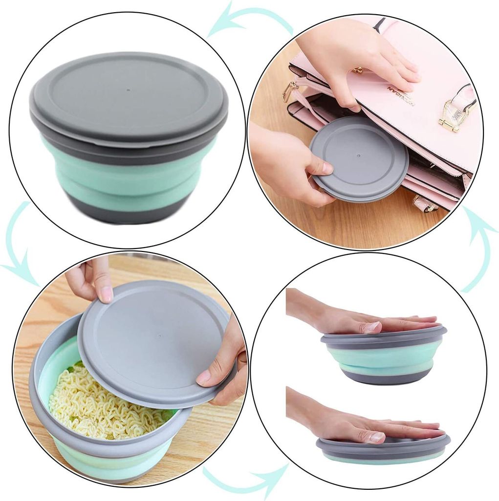 Camping Mess Kit Aus Silikon – Faltbare Schüssel, Becher & Edelstahl-Löffel Für Unterwegs