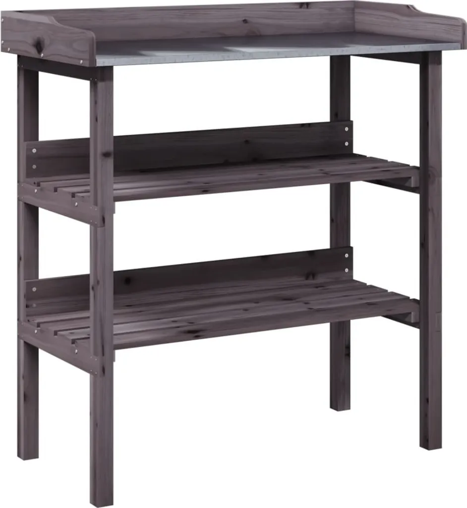 Table à plantes en sapin massif gris, support avec étagères 78x38 cm