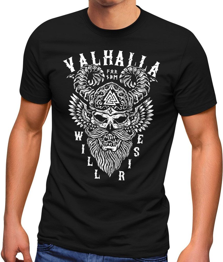 Herren T-Shirt Valhalla Will Rise Viking Helm Odin Krieger Fashion Streetstyle Neverless schwarz L