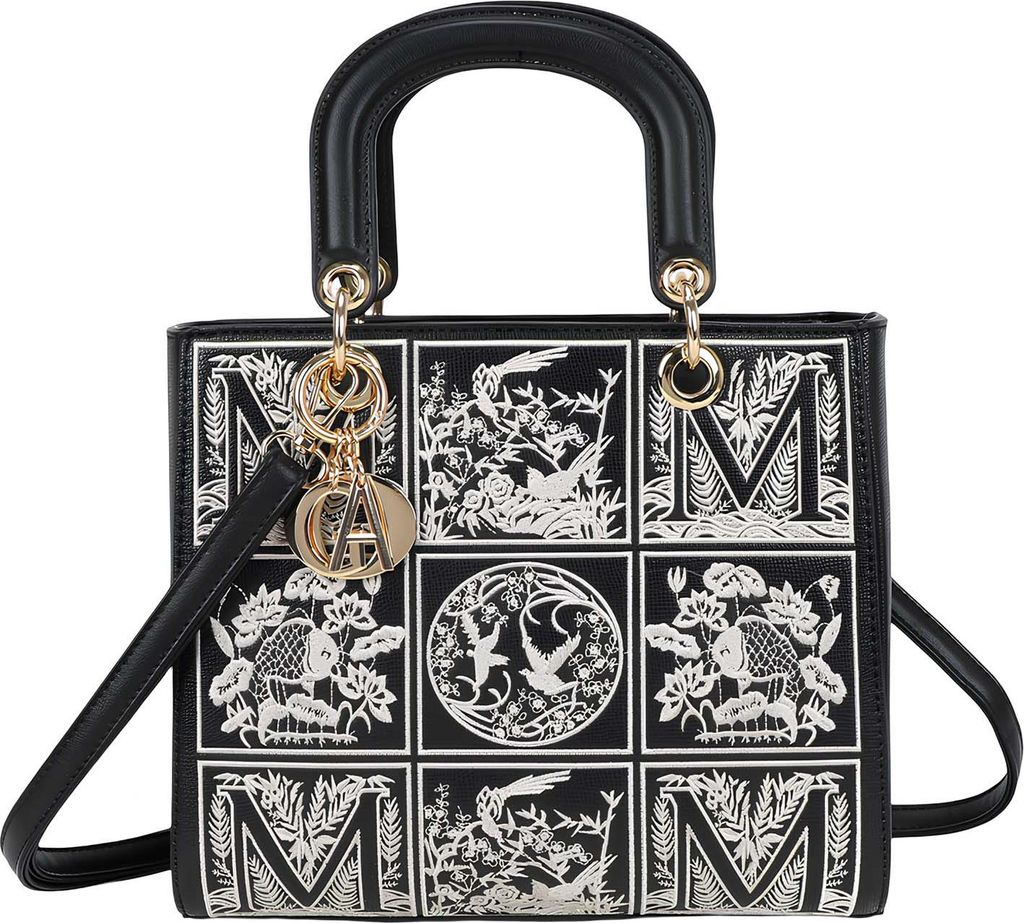 Gallantry, Damentasche Isalda mit Landschaftsprint, Anhänger und Schulterriemen, Schwarz