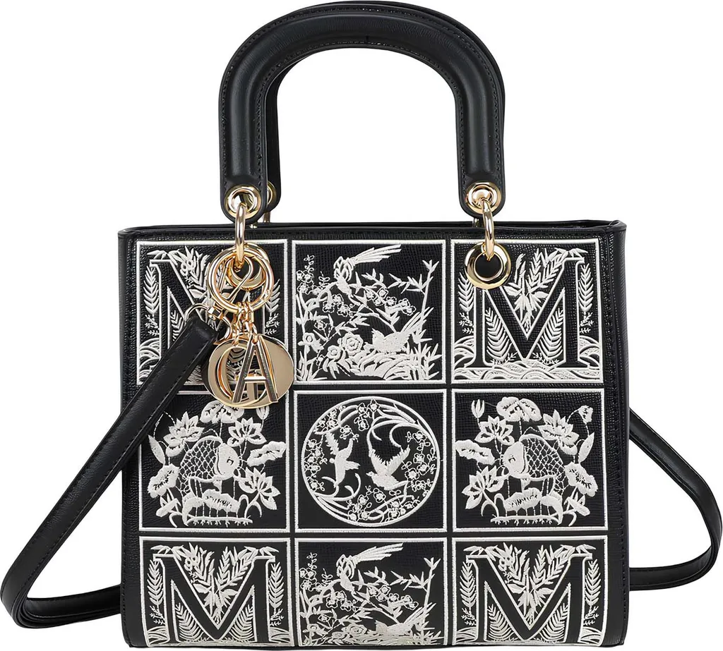 Sac Isalda Gallantry noir avec bandoulière amovible et motif paysage