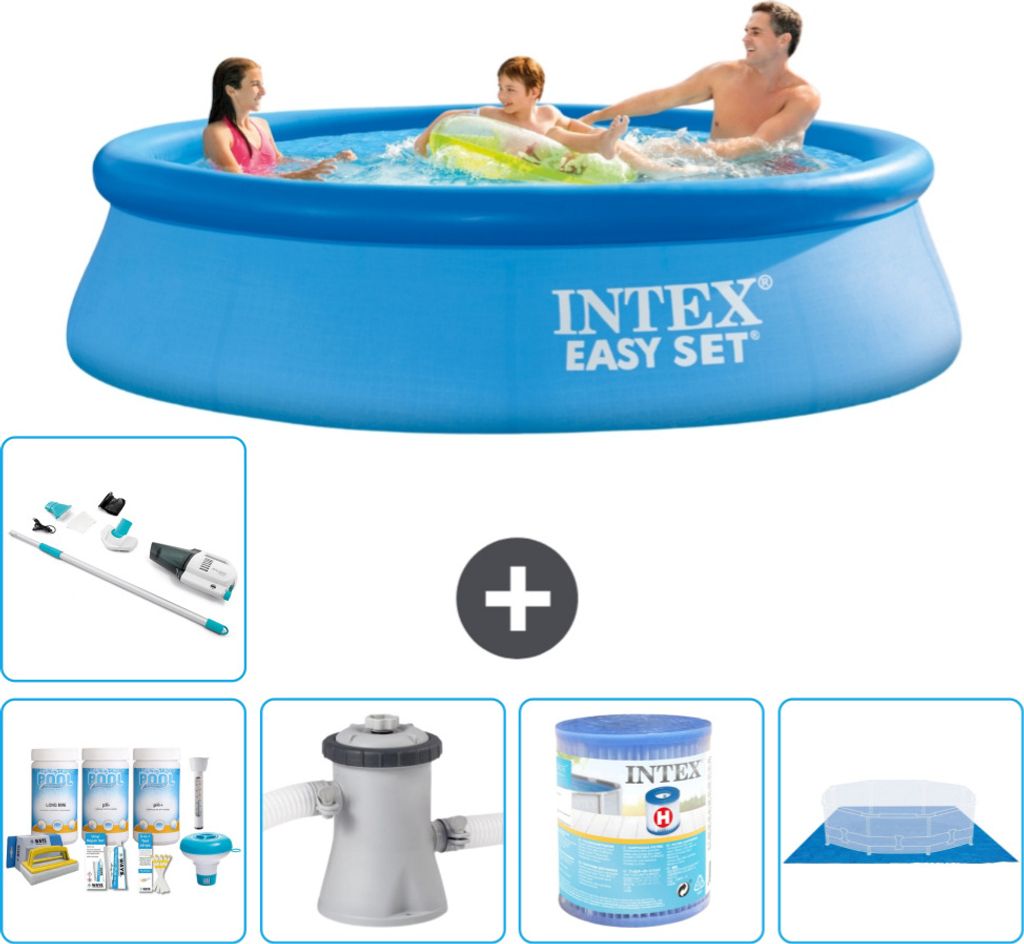 Intex runder aufblasbarer Easy Set-Pool – 305 x 76 cm – Blau – im Lieferumfang enthalten Wartungspaket - Filterpumpe für Schwimmbad - Filter...