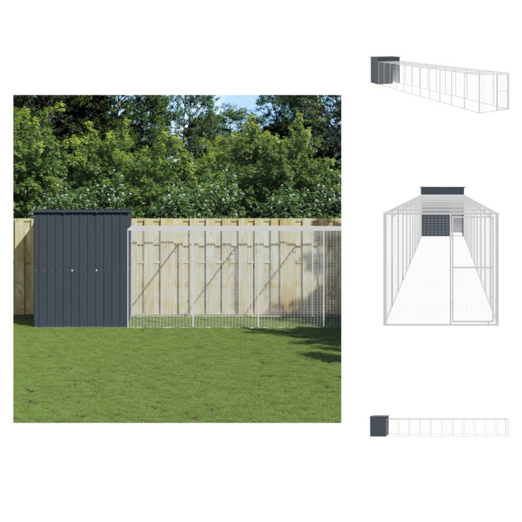 vidaXL Hühnerkäfig mit Auslauf Anthrazit 165x1271x181cm Stahl Verzinkt - Lebensräume & Gehege für Kleintiere