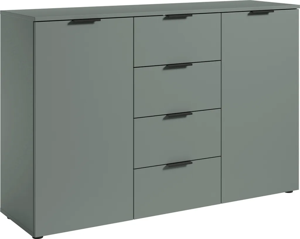Commode de Salon Linz 135x90x40 cm Sauge pour Rangement Vaisselle