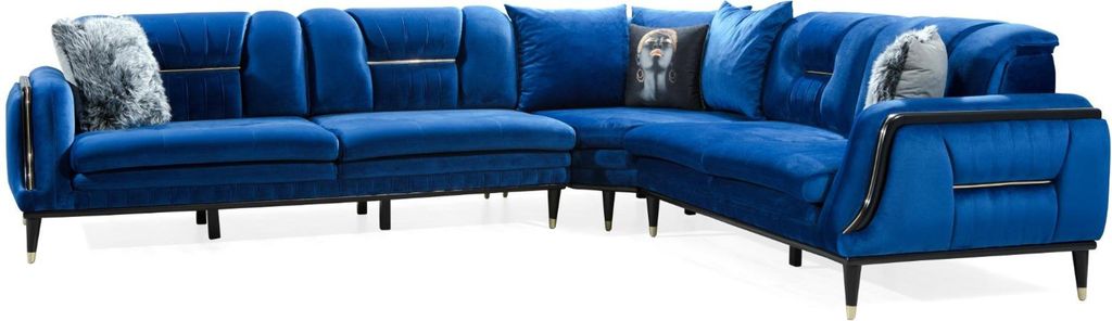Blaues L-Form Polstersofa Designer Eckcouch Textil Bezug Wohn Sitzmöbel