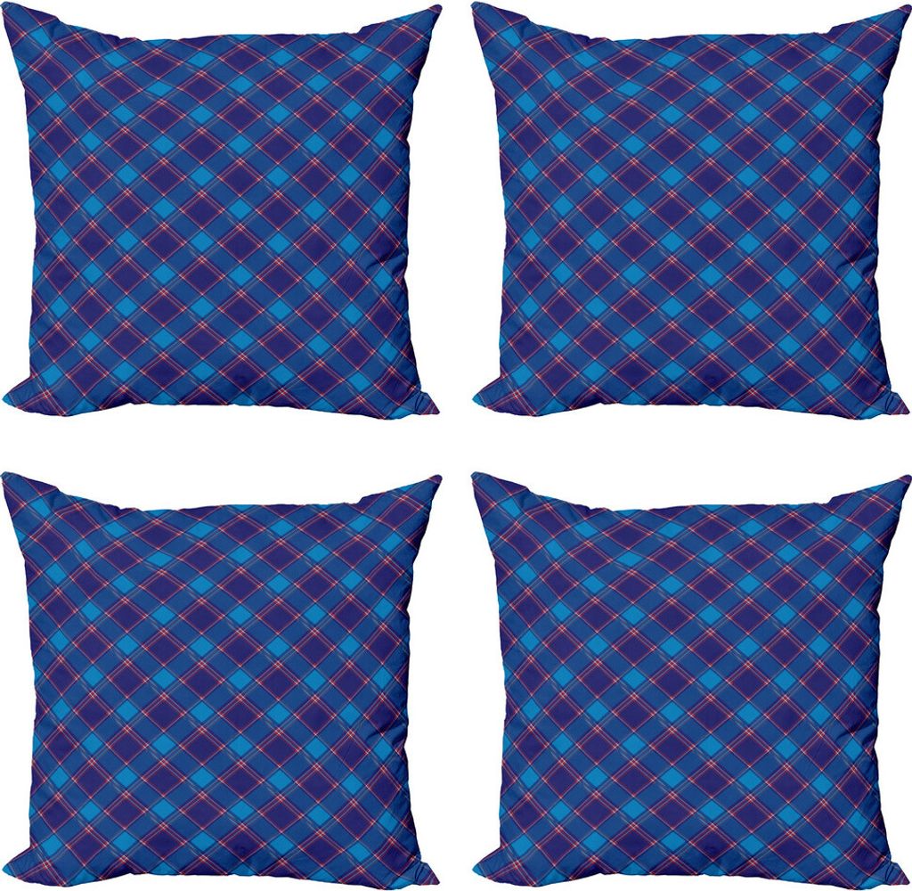 ABAKUHAUS Marine-Plaid Kissenbezug Set (4 Stück), Klassisches Mode-Motiv, Moderner Doppelseitiger Digitaldruck, 60 cm x 60 cm, Dark Indigo Sea Blue