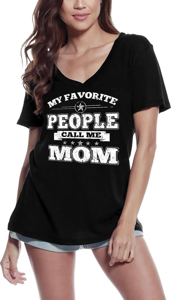 Damen Grafik T-Shirt V-Ausschnitt Meine Lieblingsmenschen nennen mich Mama – My Favorite People Call Me Mom – Öko-Verantwortlich Vintage Jahrgang